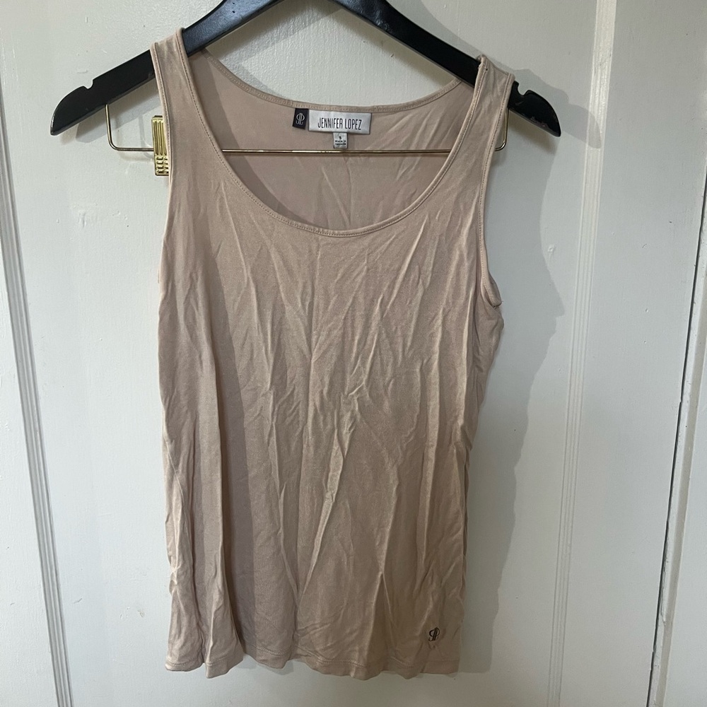 Jennifer Lopez JLo Nude Shimmer Scoop Neck Tank Top Size Small EUC